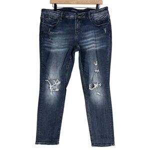 Vigoss The Thompson Tomboy Jeans Black Washed Distressed Stretch Plus Size 16